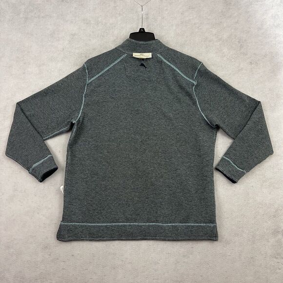 Tommy Bahama 1/4 Zip Sweater Mens M Blue Gray Reversible Pullover Embroidered - Picture 9 of 12